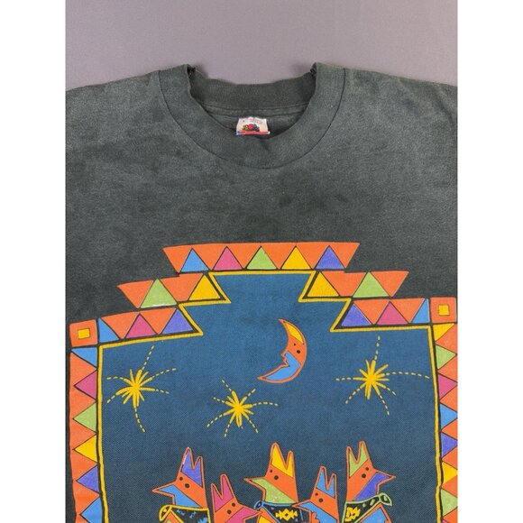 Rare Vintage 80s 1989 Arizona Coyote Art Black Faded FOTL Large Singel Stitch T - Picture 4 of 11